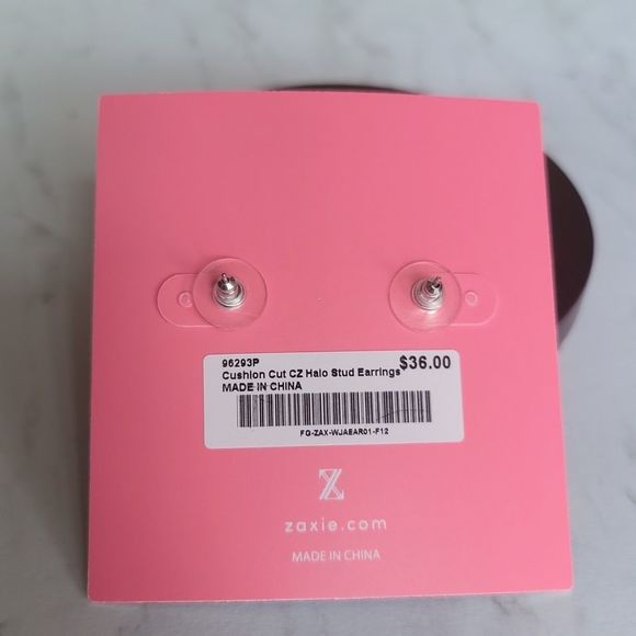 Zaxie Stefanie Taylor Cubic Zirconia Cushion Cut Halo Stud Earrings - Picture 4 of 5